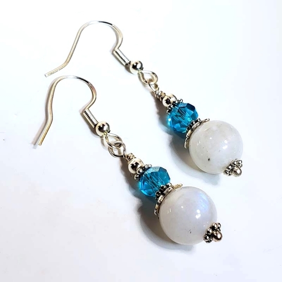 Moonstone and Aqua Crystal Drop Earrings - Picture 8 of 8